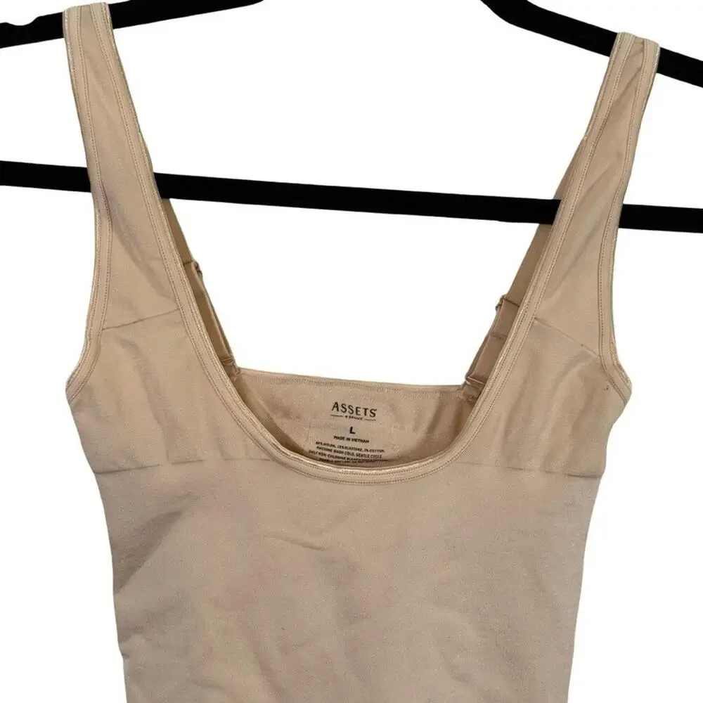 Assets by Spanx Shaping Open-Bust Bodysuit Beige Style 10247R Shaper Shapewear L